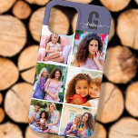 Elegant Script Monogram 6 Foto Paars Case-Mate iPhone Case<br><div class="desc">Elegant en vrouwelijk, gepersonaliseerde iPhone case in paars wit en grijs, met 6 van je favoriete foto's en je monogram. Dit ontwerp heeft een gewaagd initiaal met handgeschreven manuscripttypografie voor jouw naam. Het fotomalplaatje is opstelling voor u om 6 afbeeldingen toe te voegen die in vierkant/instagramformaat worden getoond. Ontworpen voor...</div>