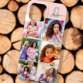 Elegant Script Monogram 6 Foto Roze en Grijs iPhone Hoesje