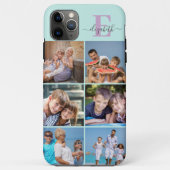 Elegant Script Monogram 6 Photo Mint en Lila Case-Mate iPhone Case (Achterkant)