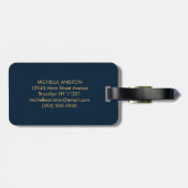 Elegant script Monogram Aangepast marineblauw goud Bagagelabel (Achterkant horizontaal)