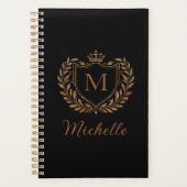 Elegant script Monogram Aangepaste Luxe Zwart Goud Planner (Voorkant)