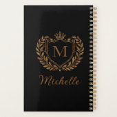 Elegant script Monogram Aangepaste Luxe Zwart Goud Planner (Achterkant)