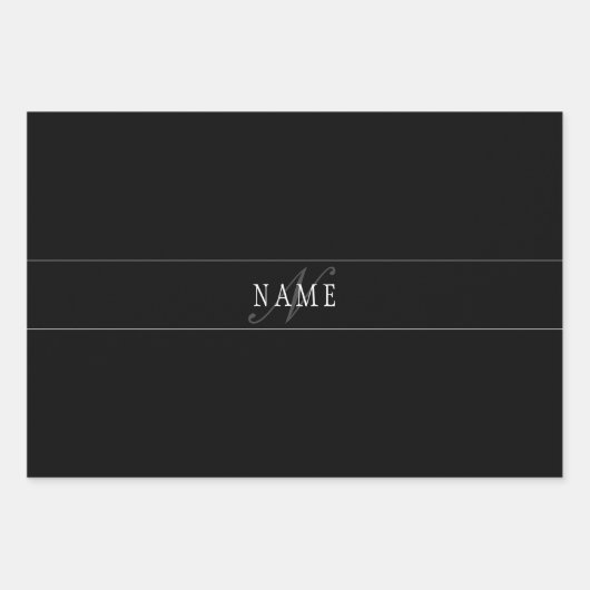 Elegant Script Monogram Bewerkbaar Zwart Grijs Wit Inpakpapier Vel (Voorkant)