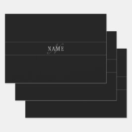 Elegant Script Monogram Bewerkbaar Zwart Grijs Wit Inpakpapier Vel