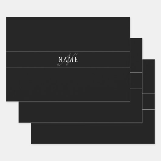 Elegant Script Monogram Bewerkbaar Zwart Grijs Wit Inpakpapier Vel (Set)