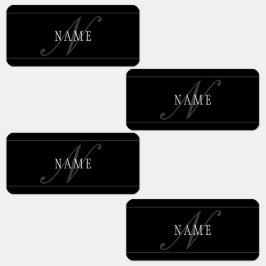 Elegant Script Monogram Bewerkbaar Zwart Grijs Wit Labels