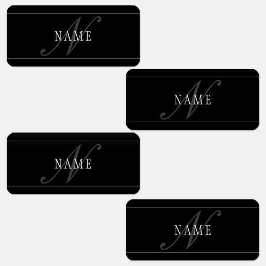 Elegant Script Monogram Bewerkbaar Zwart Grijs Wit Labels (Groep)