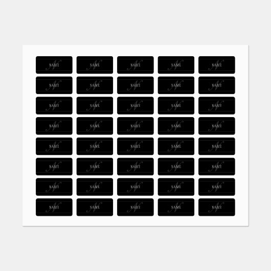 Elegant Script Monogram Bewerkbaar Zwart Grijs Wit Labels (Vel)