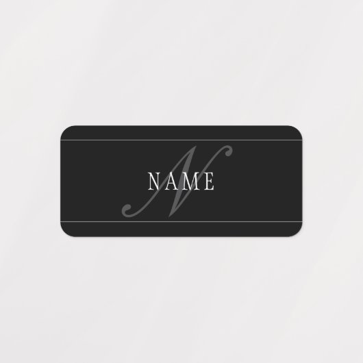 Elegant Script Monogram Bewerkbaar Zwart Grijs Wit Labels (Design 2)