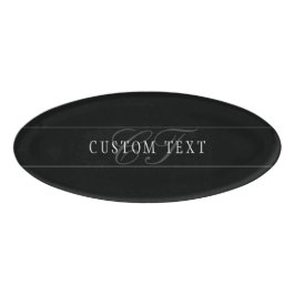 Elegant Script Monogram Bewerkbaar Zwart Grijs Wit Naambadge