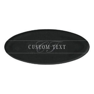 Elegant Script Monogram Bewerkbaar Zwart Grijs Wit Naambadge