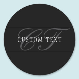 Elegant Script Monogram Bewerkbaar Zwart Grijs Wit Ronde Sticker