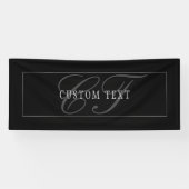 Elegant Script Monogram Bewerkbaar Zwart Grijs Wit Spandoek (Horizontaal)