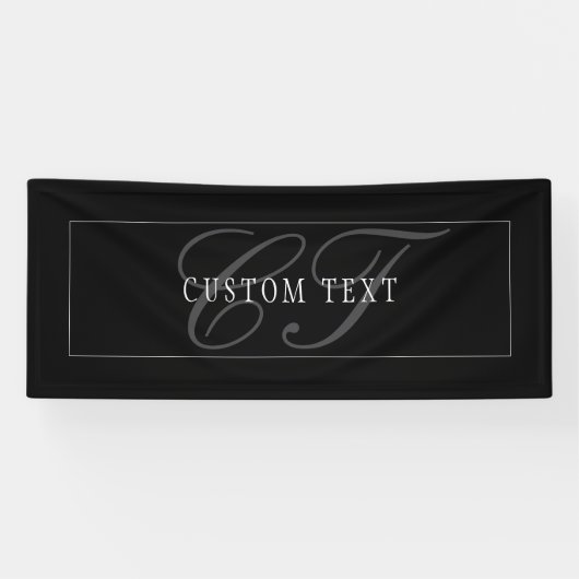 Elegant Script Monogram Bewerkbaar Zwart Grijs Wit Spandoek (Horizontaal)