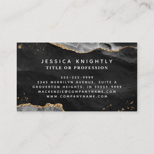 Elegant Script Monogram Black Agate Gold Glitter Visitekaartje (Achterkant)