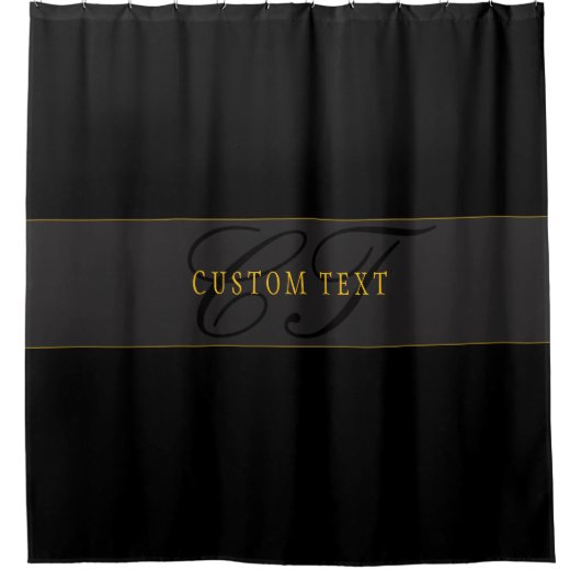 Elegant Script Monogram Black & Gold Douchegordijn (Voorkant)