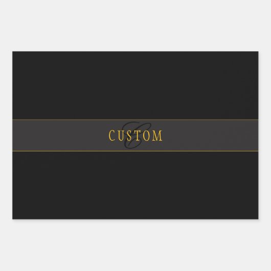 Elegant Script Monogram Black & Gold Inpakpapier Vel (Voorkant 2)