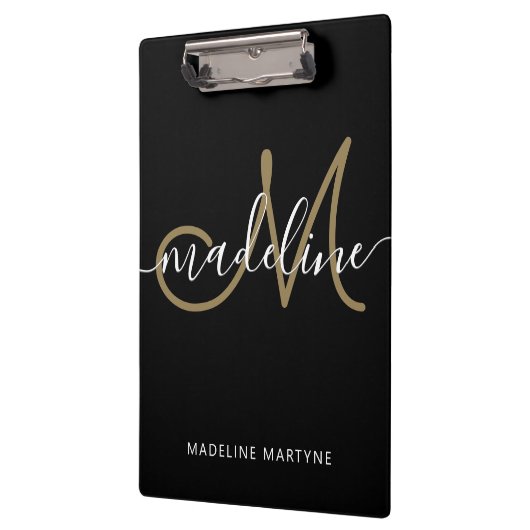 Elegant Script Monogram Black Gold Klembord (Links)