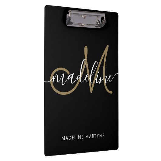 Elegant Script Monogram Black Gold Klembord (Rechts)