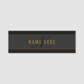 Elegant Script Monogram Black & Gold Naamplaatje (Voorkant)