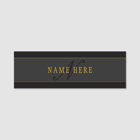 Elegant Script Monogram Black & Gold Naamplaatje (Voorkant)