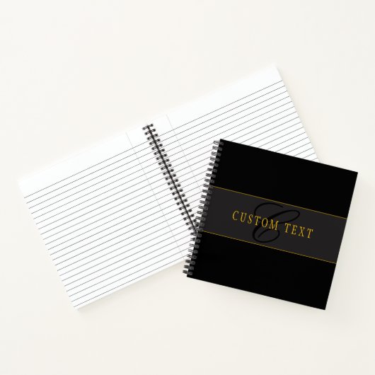 Elegant Script Monogram Black & Gold Notitieboek (Binnen)