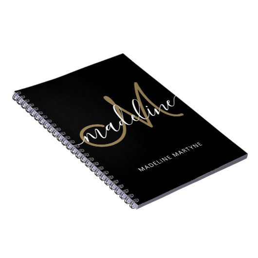 Elegant Script Monogram Black Gold Notitieboek (Rechterzijde)