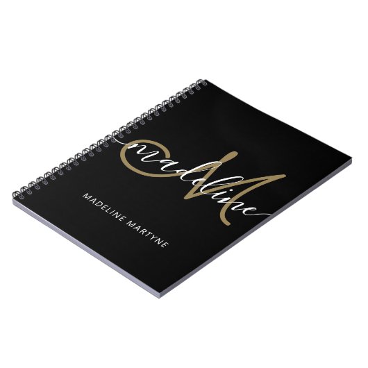 Elegant Script Monogram Black Gold Notitieboek (Linkerzijde)