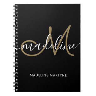 Elegant Script Monogram Black Gold Notitieboek