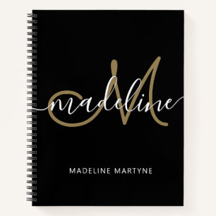 Elegant Script Monogram Black Gold Notitieboek
