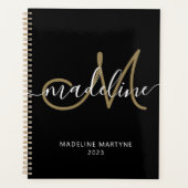 Elegant Script Monogram Black Gold Planner (Voorkant)