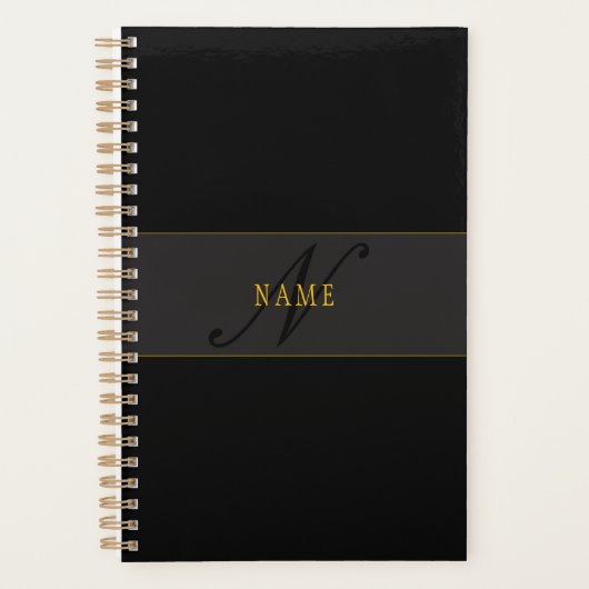 Elegant Script Monogram Black & Gold Planner (Voorkant)