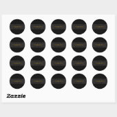 Elegant Script Monogram Black & Gold Ronde Sticker (Vel)