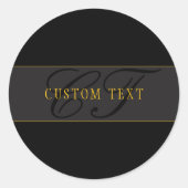 Elegant Script Monogram Black & Gold Ronde Sticker (Voorkant)