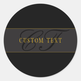 Elegant Script Monogram Black & Gold Ronde Sticker