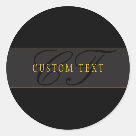 Elegant Script Monogram Black & Gold Ronde Sticker (Voorkant)
