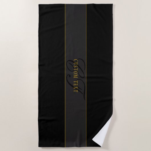 Elegant Script Monogram Black & Gold Strandlaken (Voorkant)