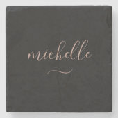 Elegant Script Monogram Black Gold Swash Stenen Onderzetter (Voorkant)