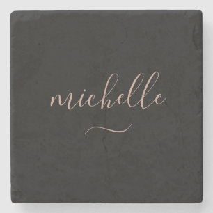 Elegant Script Monogram Black Gold Swash Stenen Onderzetter