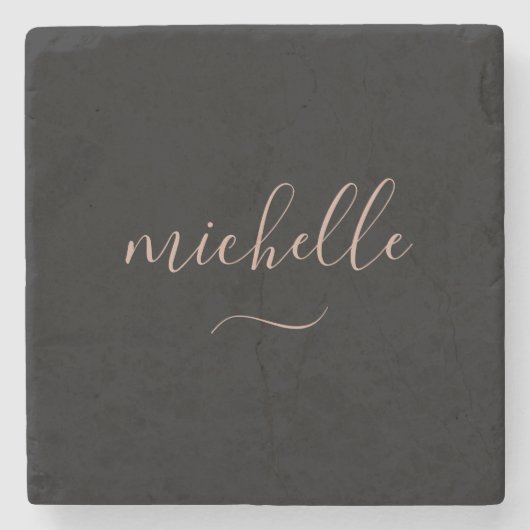 Elegant Script Monogram Black Gold Swash Stenen Onderzetter (Voorkant)