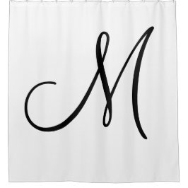 Elegant Script Monogram Black White Initiaal Douchegordijn