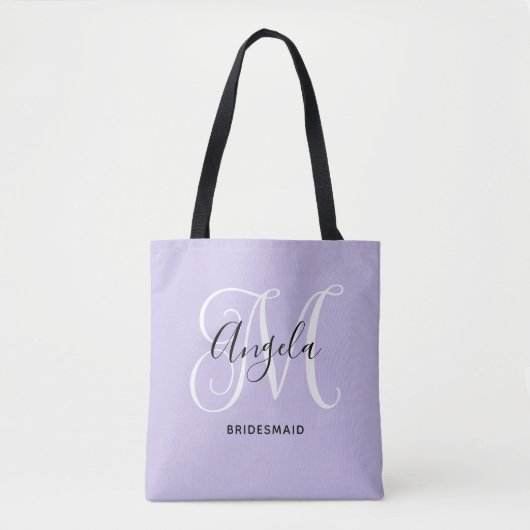 Elegant Script Monogram Bleek Lavender Bridesmaid Tote Bag (Voorkant)