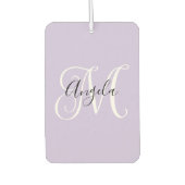 Elegant Script Monogram Bleek Lavender Cat Foto Luchtverfrisser (Voorkant)