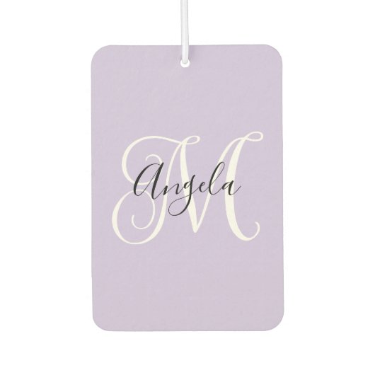 Elegant Script Monogram Bleek Lavender Cat Foto Luchtverfrisser (Voorkant)