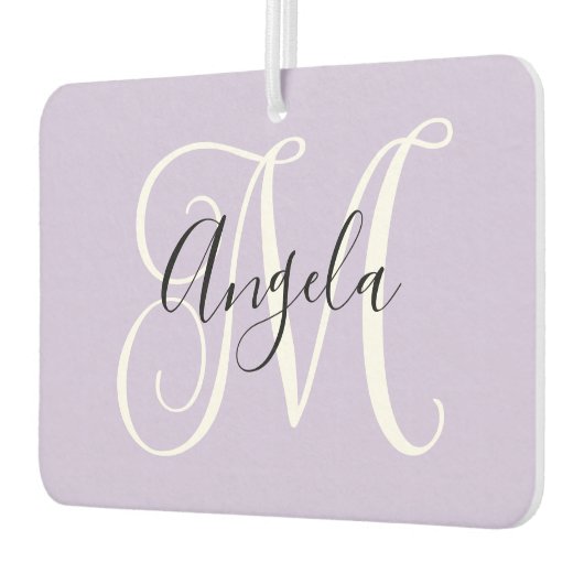 Elegant Script Monogram Bleek Lavender Foto Luchtverfrisser (Links)