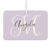 Elegant Script Monogram Bleek Lavender Foto Luchtverfrisser (Voorkant)
