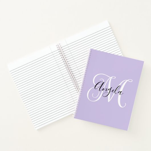 Elegant Script Monogram Bleek Lavender Notitieboek (Binnen)