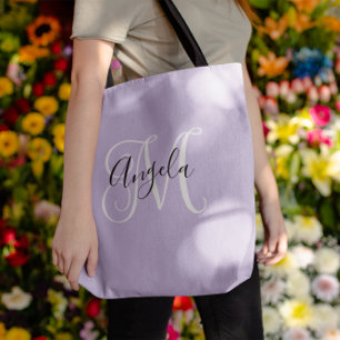 Elegant Script Monogram Bleek Lavender Tote Bag