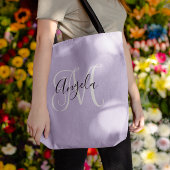 Elegant Script Monogram Bleek Lavender Tote Bag