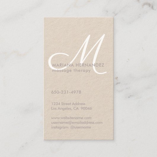 Elegant Script Monogram Blush Pink Kraft Verticaal Afsprakenkaartje (Voorkant)